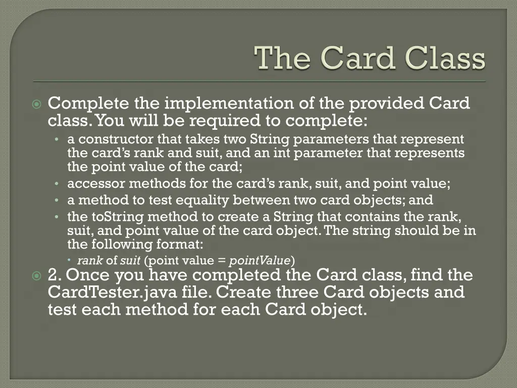 complete the implementation of the provided card