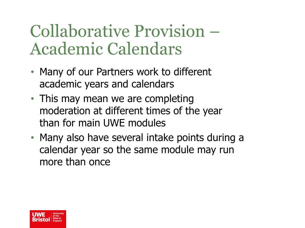 collaborative provision academic calendars