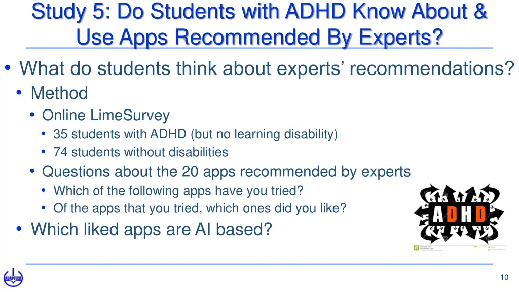 study 5 do students with adhd know about use apps
