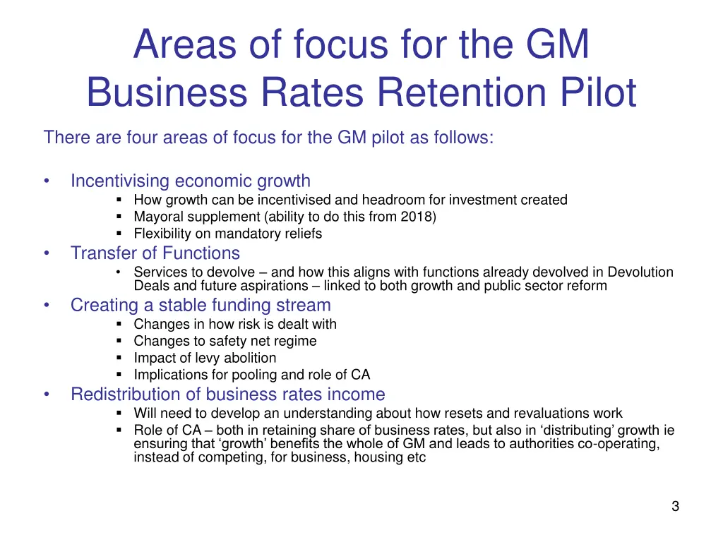 areas of focus for the gm business rates