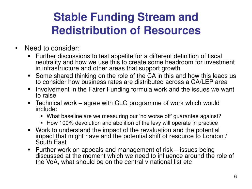 stable funding stream and redistribution