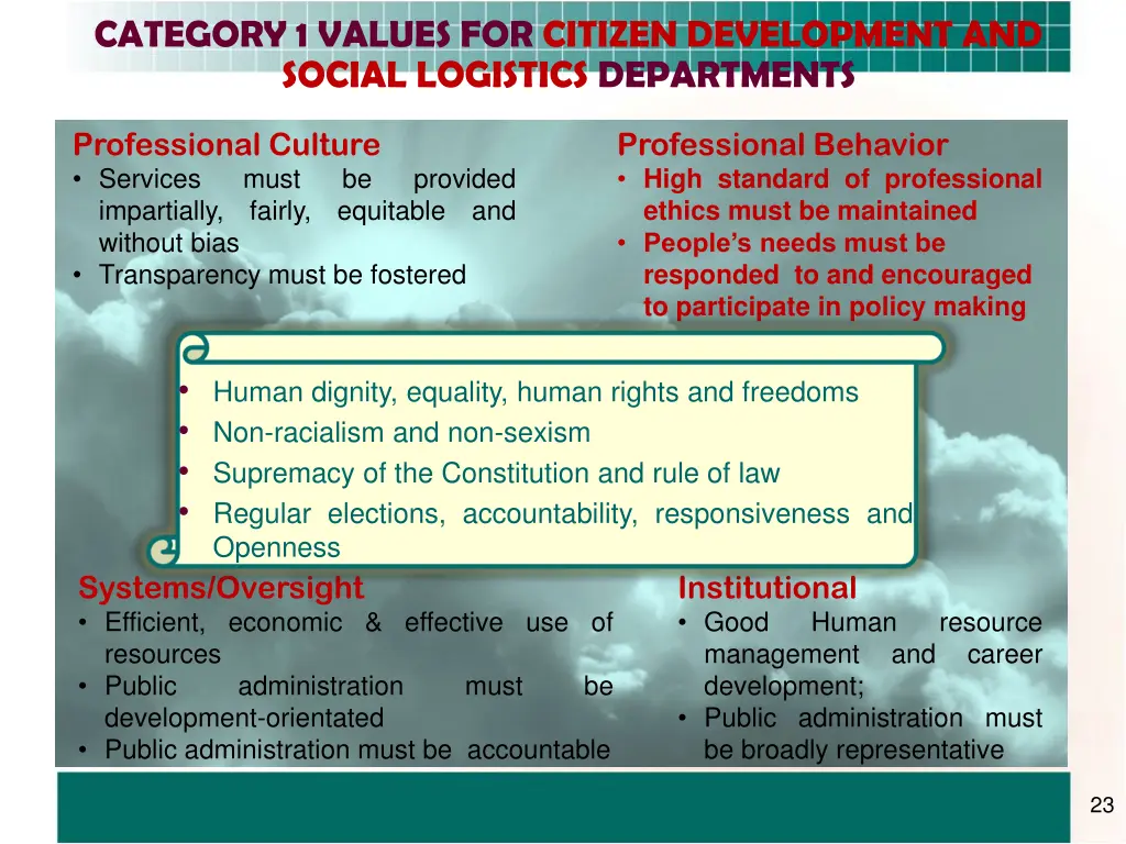 category 1 values for citizen development