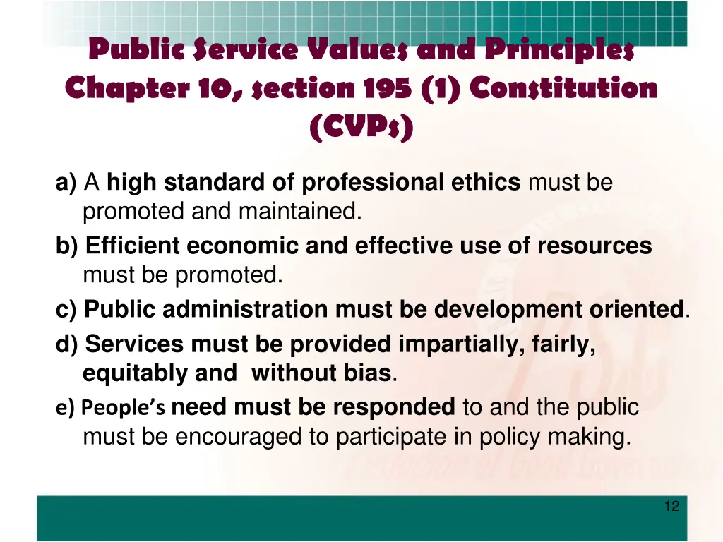 public service values and principles chapter