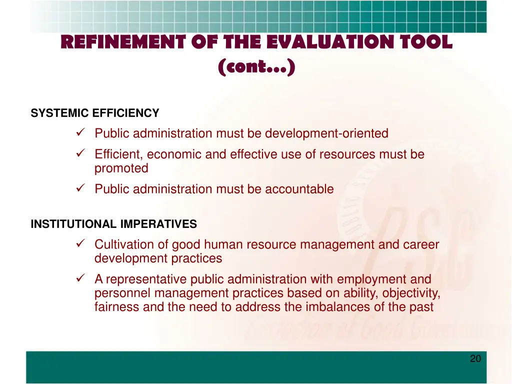 refinement of the evaluation tool cont 2
