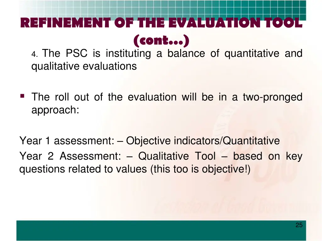 refinement of the evaluation tool cont 5