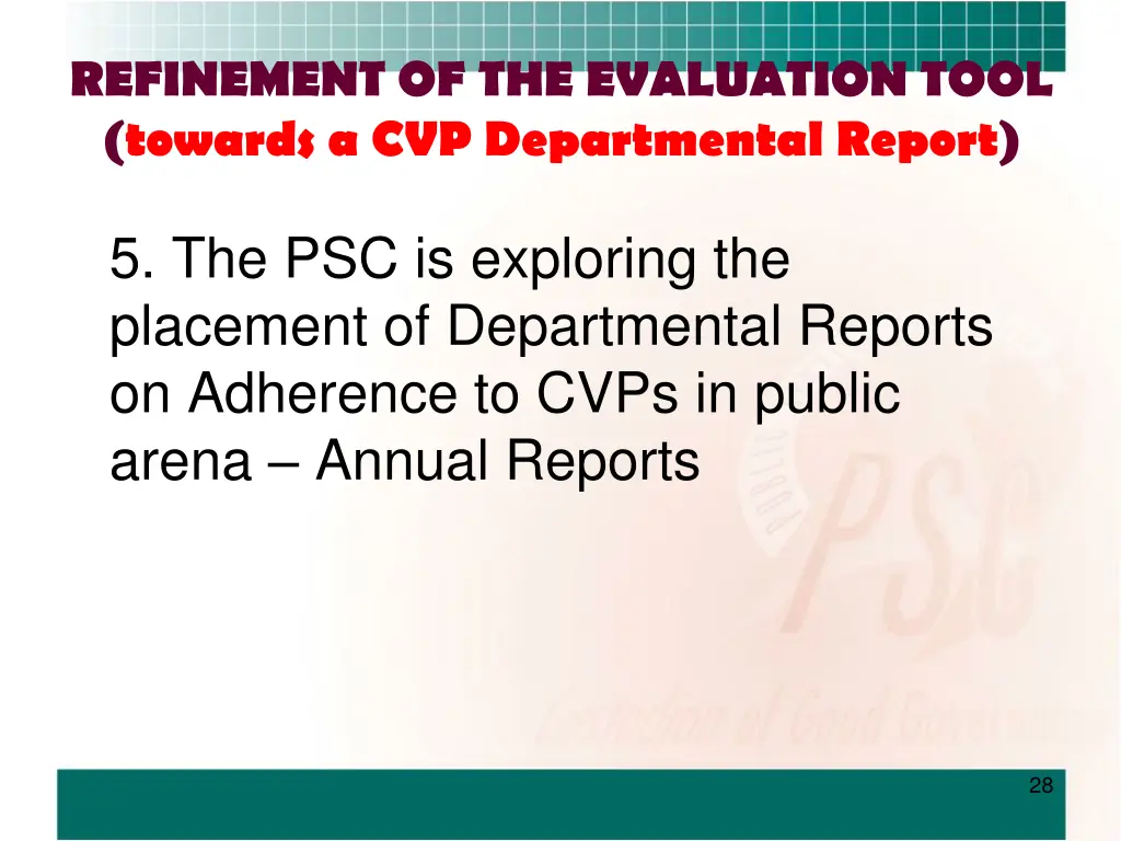 refinement of the evaluation tool towards