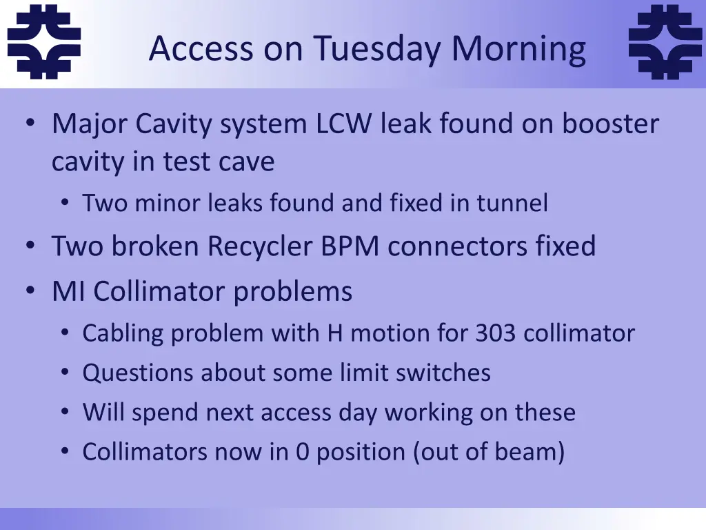 f major cavity system lcw leak found on booster