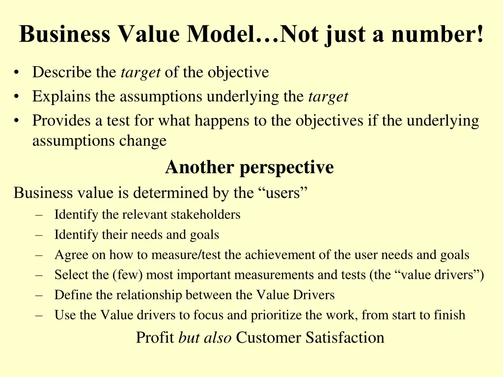 business value model not just a number