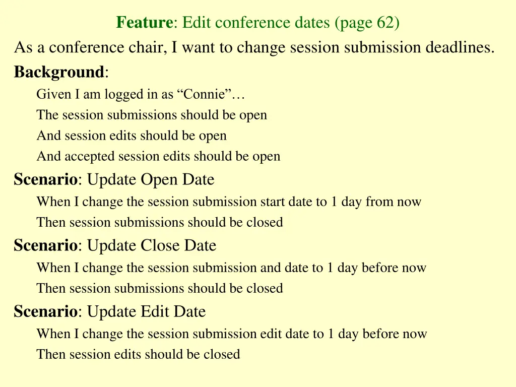feature edit conference dates page