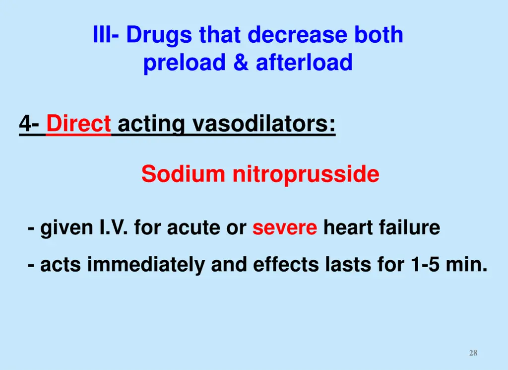 iii drugs that decrease both preload afterload 3