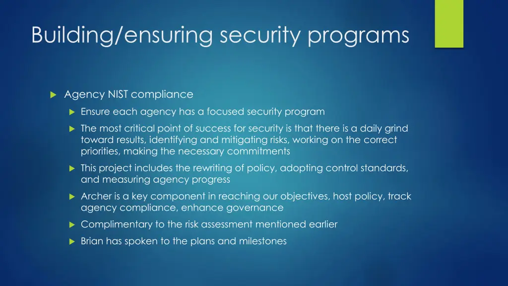 building ensuring security programs