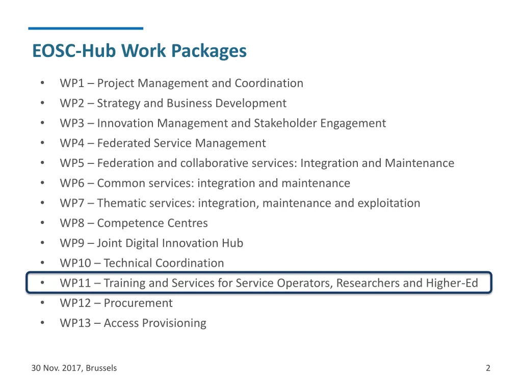 eosc hub work packages