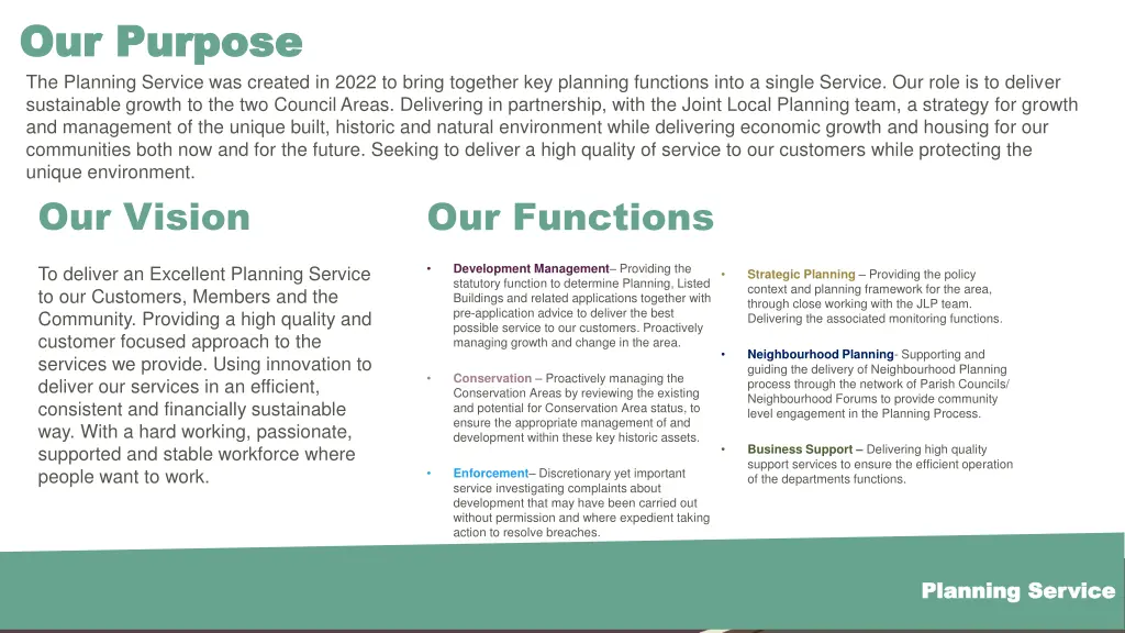 our purpose our purpose the planning service
