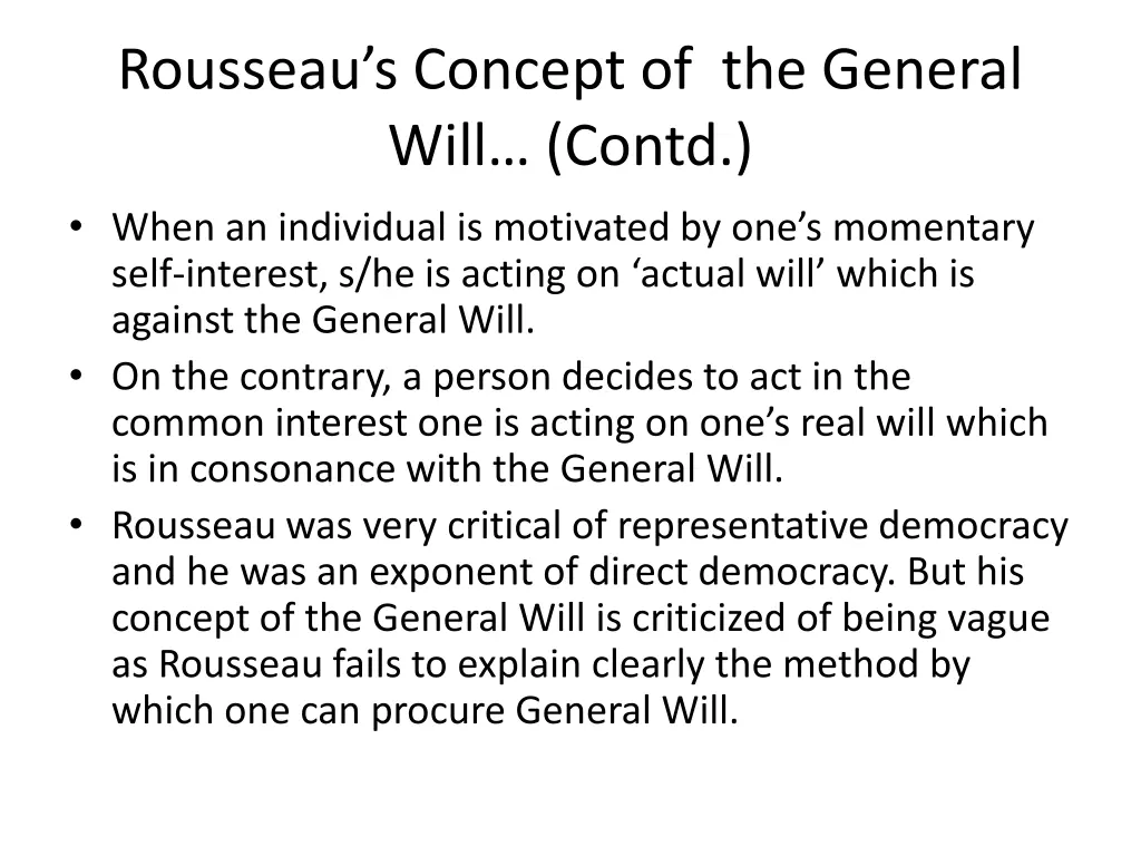 rousseau s concept of the general will contd when