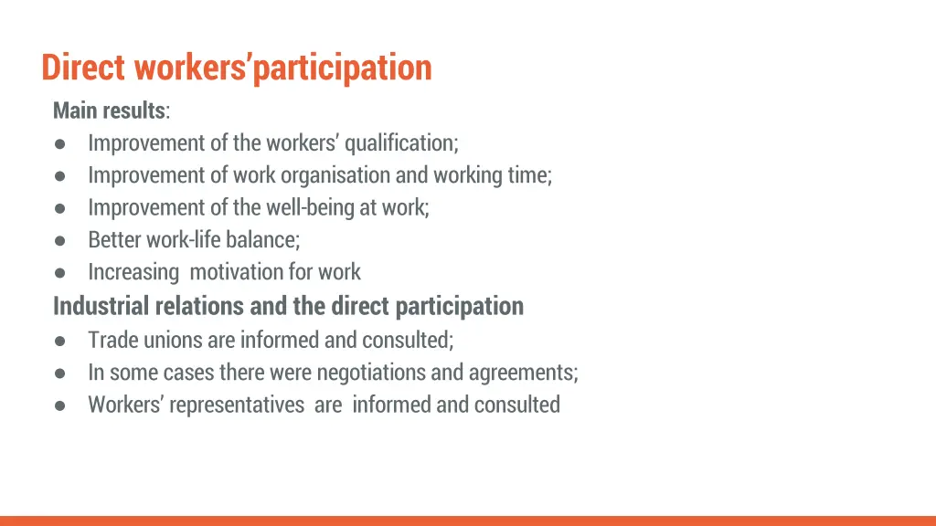 direct workers participation main results