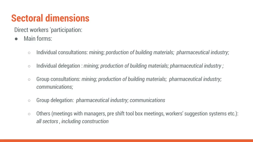sectoral dimensions direct workers participation