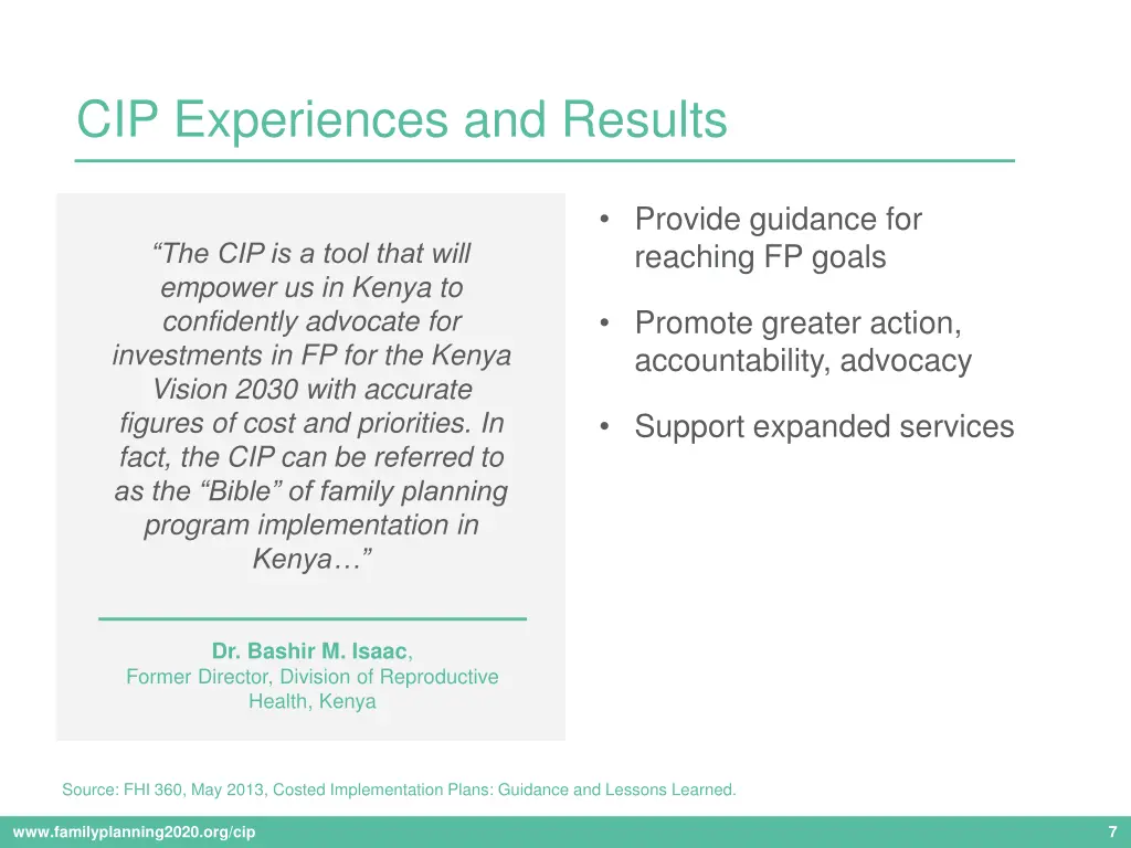 cip experiences and results