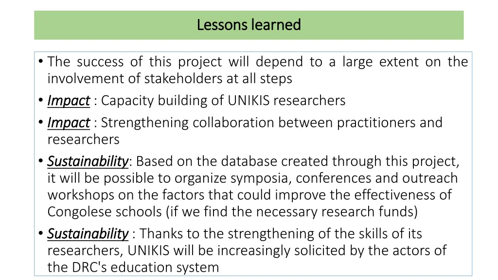 l lessons learned essons learned