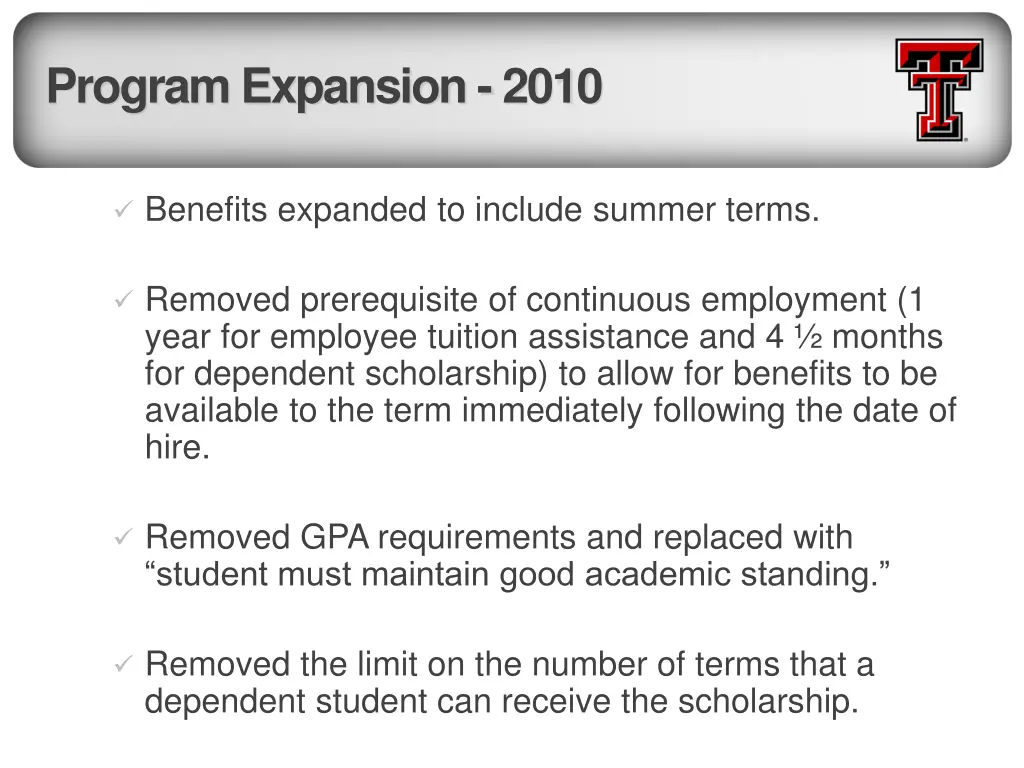 program expansion 2010
