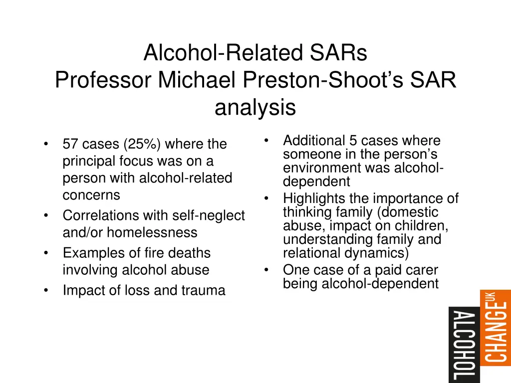 alcohol related sars professor michael preston