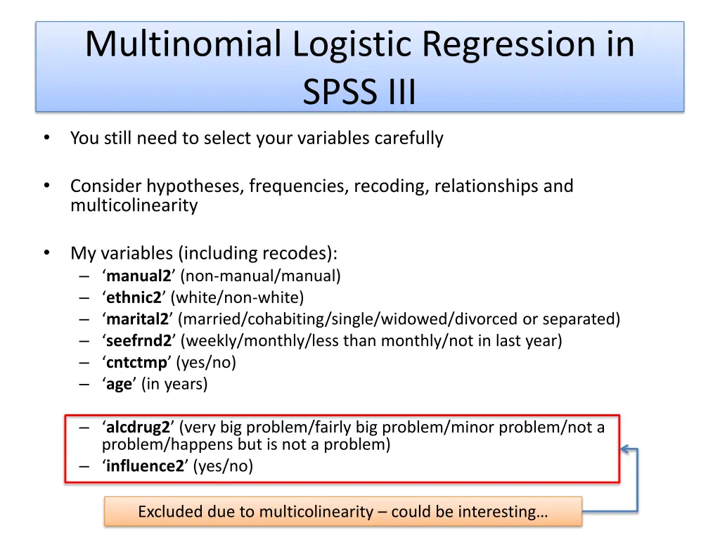 multinomial logistic regression in spss iii