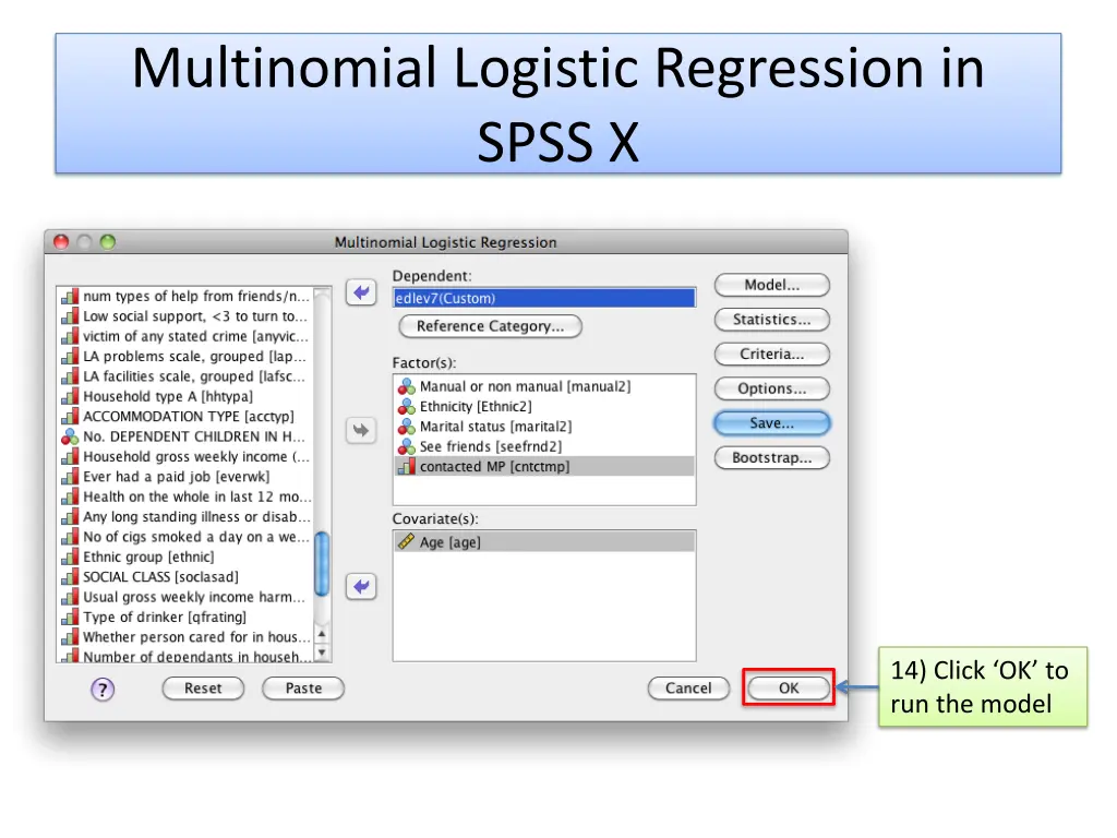 multinomial logistic regression in spss x