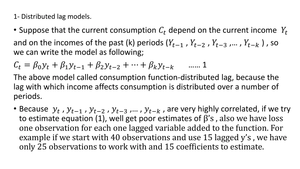 1 distributed lag models suppose that the current