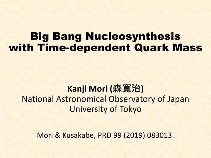 big bang nucleosynthesis with time dependent