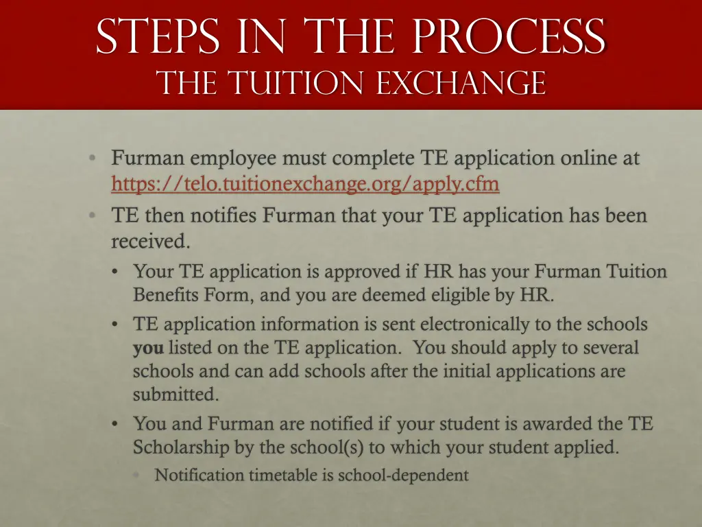 steps in the process the tuition exchange