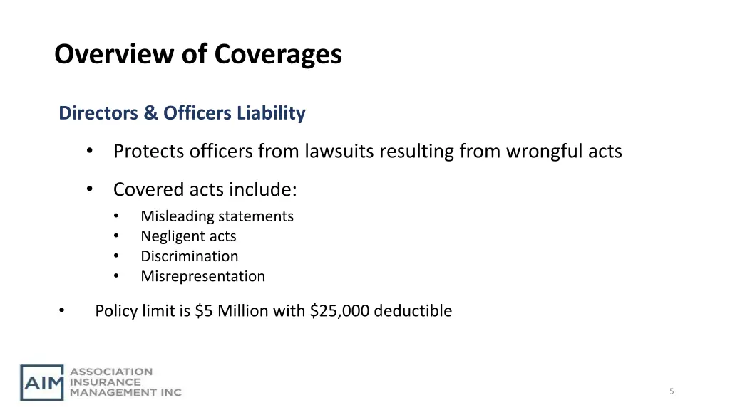overview of coverages 2