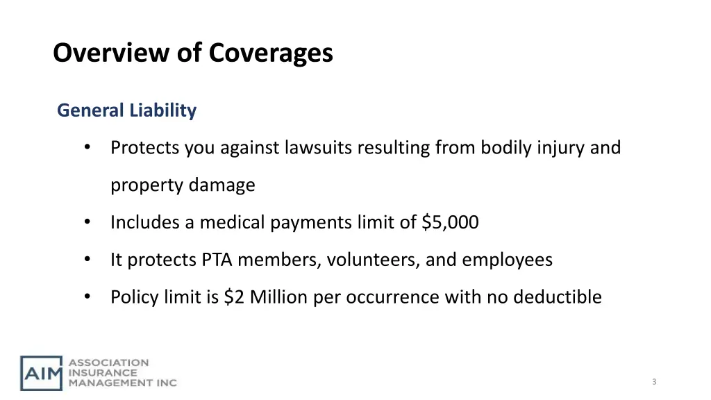 overview of coverages