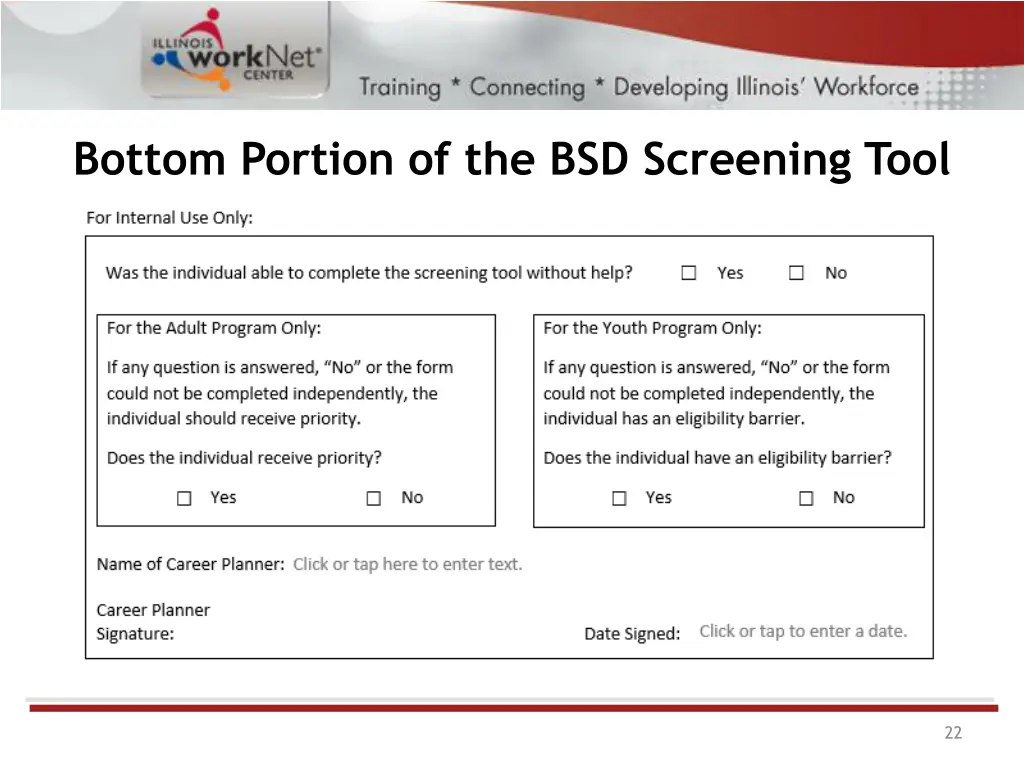 bottom portion of the bsd screening tool