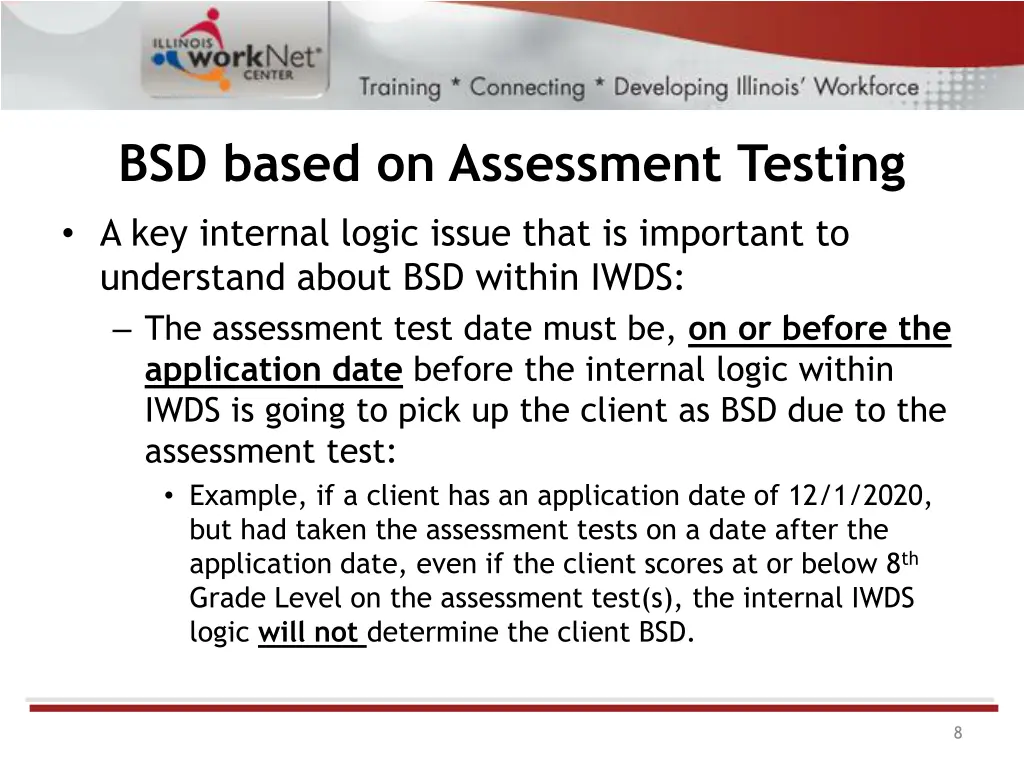 bsd based on assessment testing a key internal
