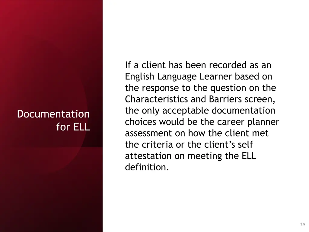if a client has been recorded as an english
