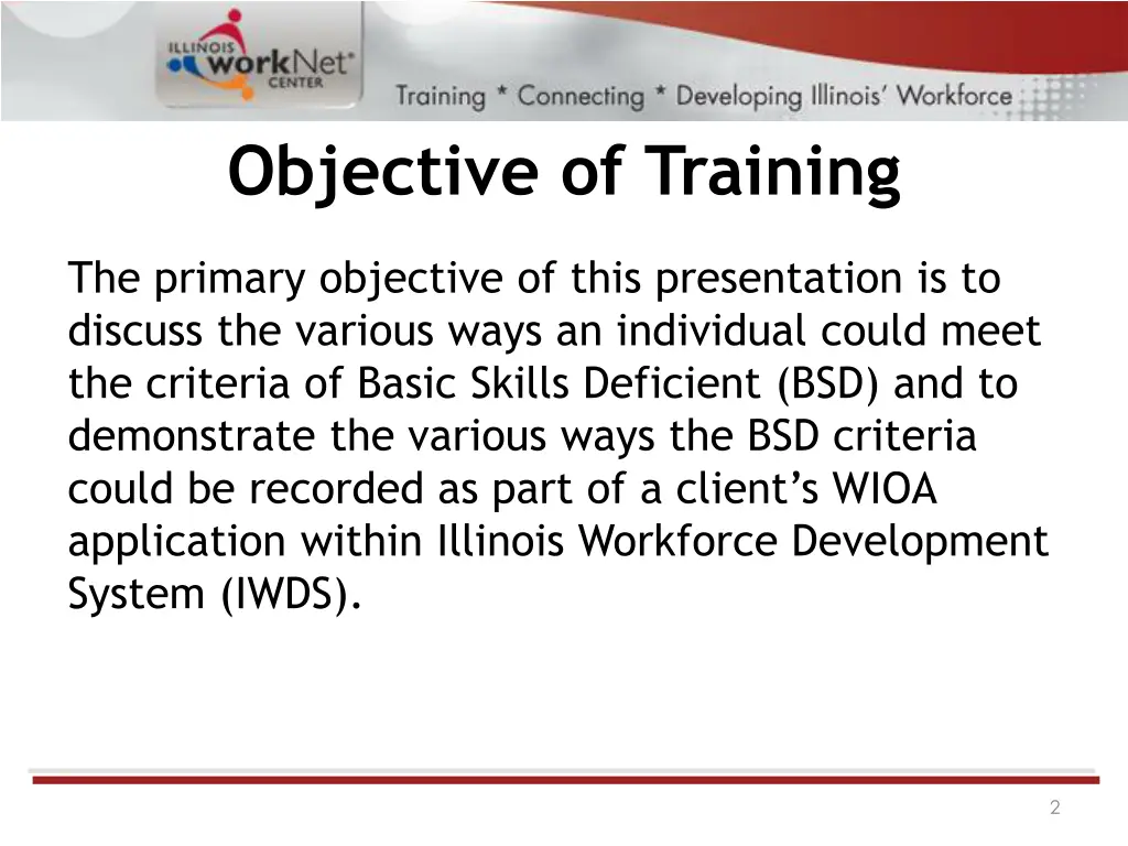 objective of training