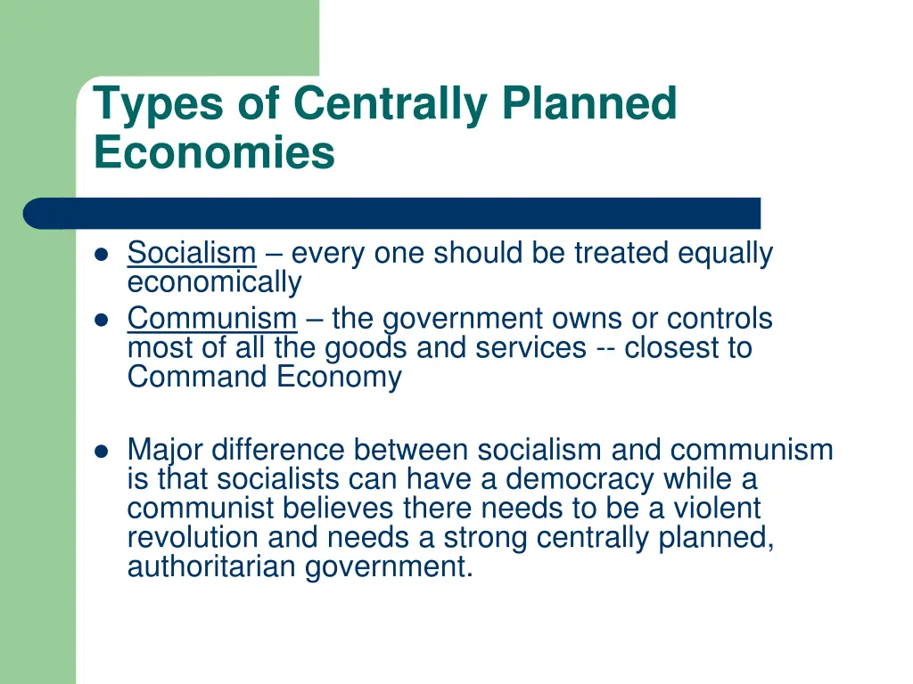 types of centrally planned economies