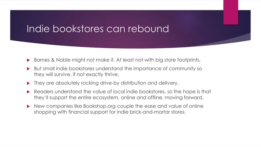 indie bookstores can rebound