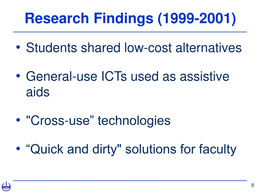 research findings 1999 2001 1