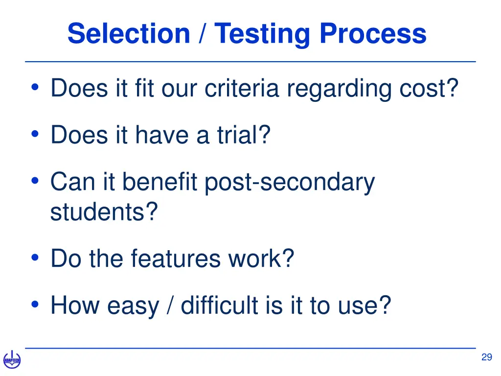 selection testing process