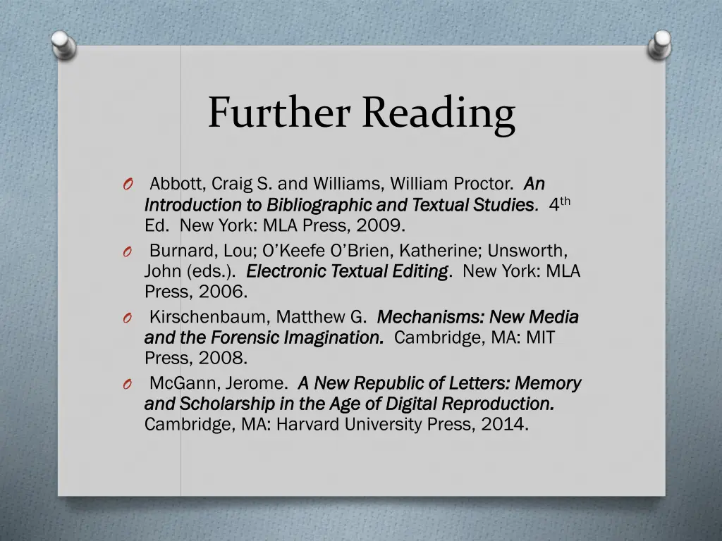 further reading