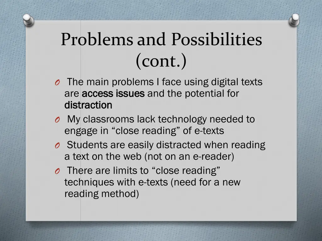 problems and possibilities cont o the main