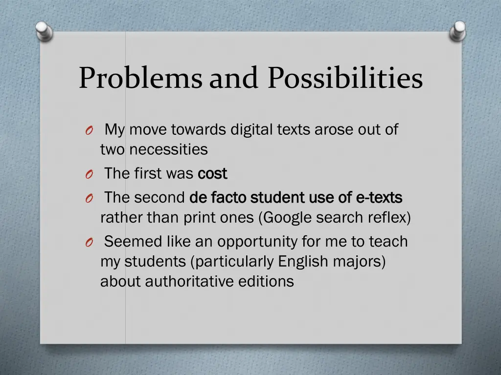 problems and possibilities