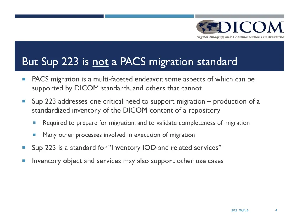 but sup 223 is not a pacs migration standard