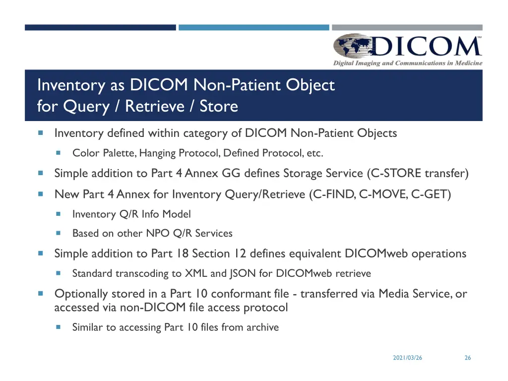 inventory as dicom non patient object for query