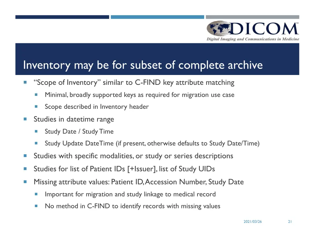 inventory may be for subset of complete archive
