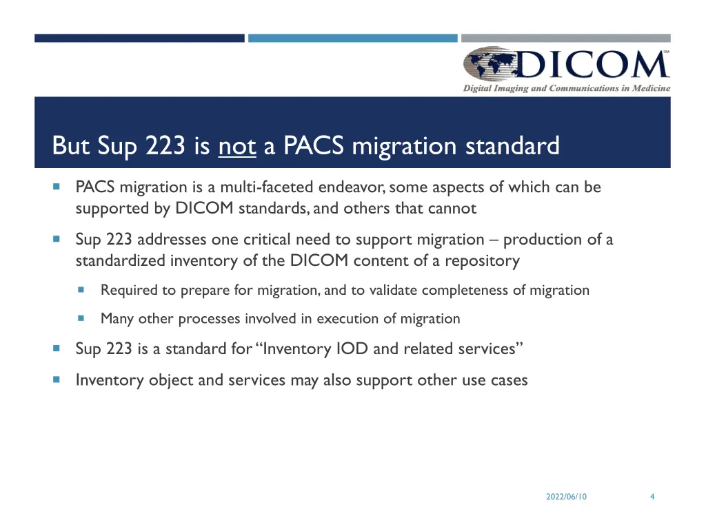 but sup 223 is not a pacs migration standard