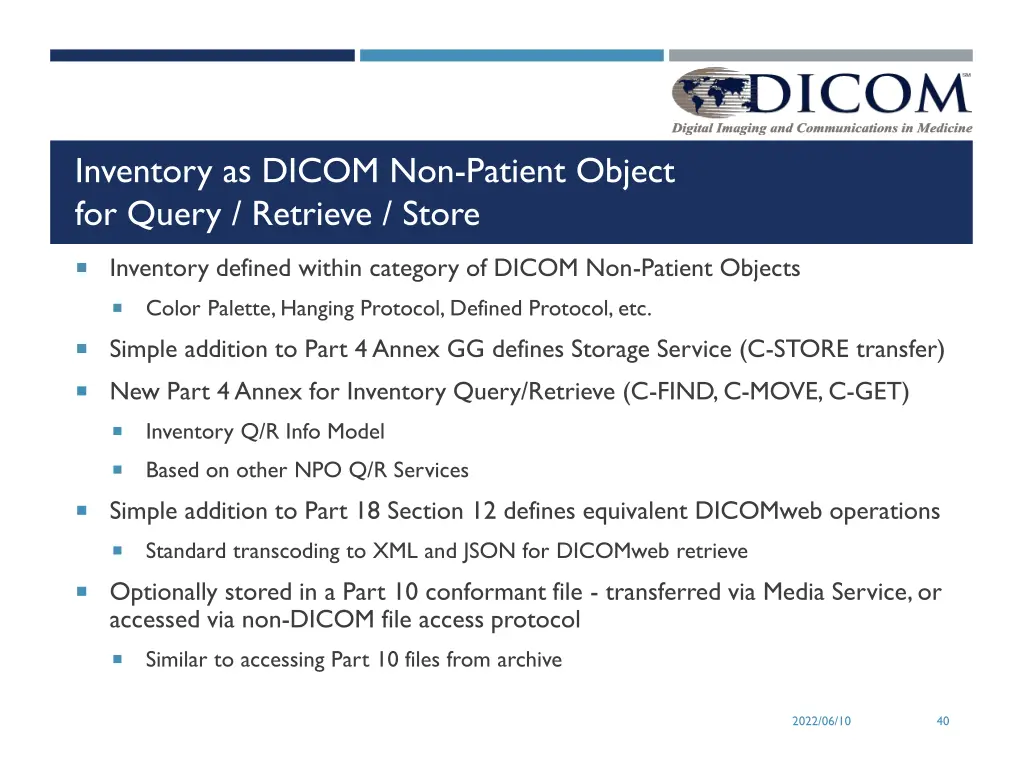 inventory as dicom non patient object for query