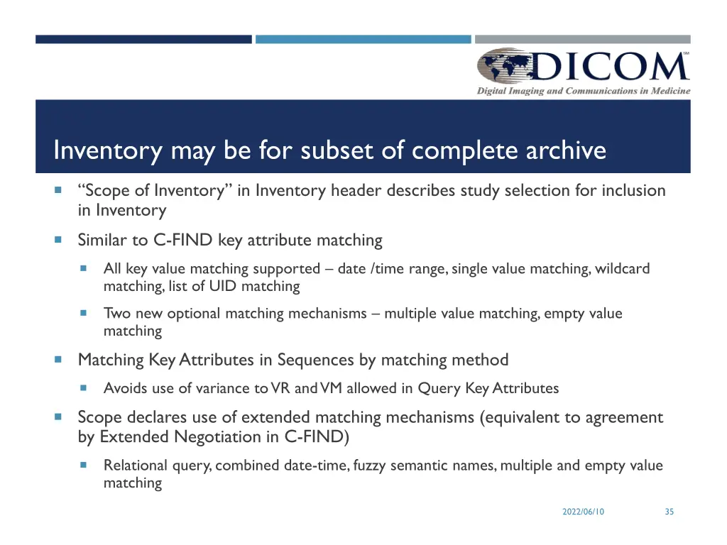 inventory may be for subset of complete archive