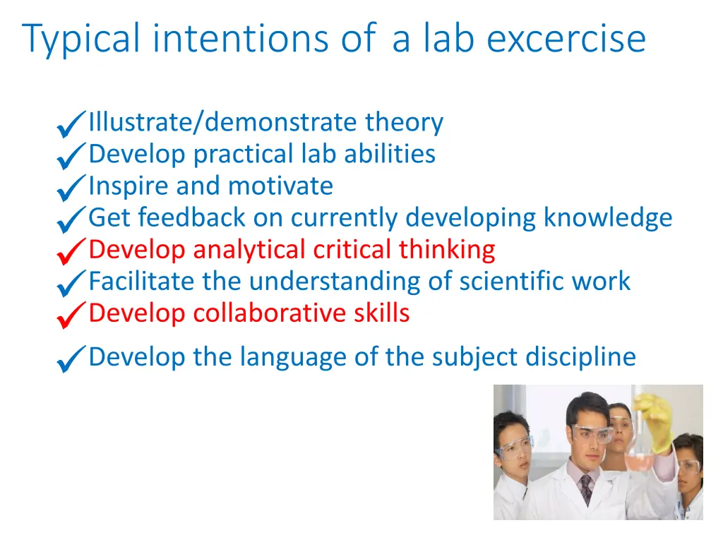 typical intentions of a lab excercise 1