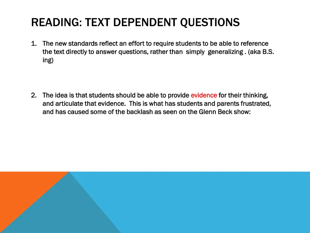 reading text dependent questions